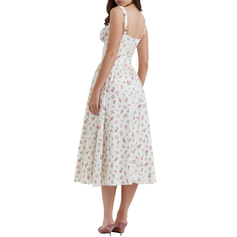 White floral shop corset swing dress