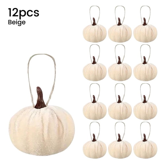 12 Pcs Mini Velvet Pumpkin Decorations, Fall Harvest Tabletop Ornaments for Thanksgiving Halloween DIY Crafts