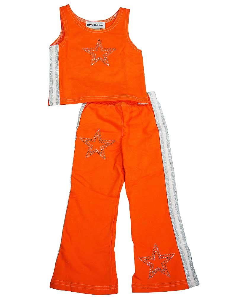 NY NY Little Girls 2 Piece Pant Set Orange / 4