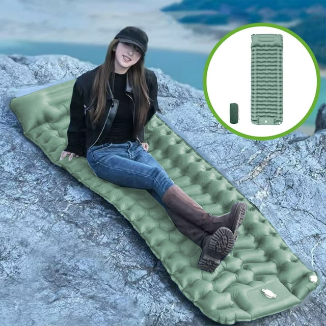 Dadatutu Matelas de Camping Gonflable avec Oreiller - Matelas Compact Ultraléger pour Randonnée, Voyage, 26X76 Pouces