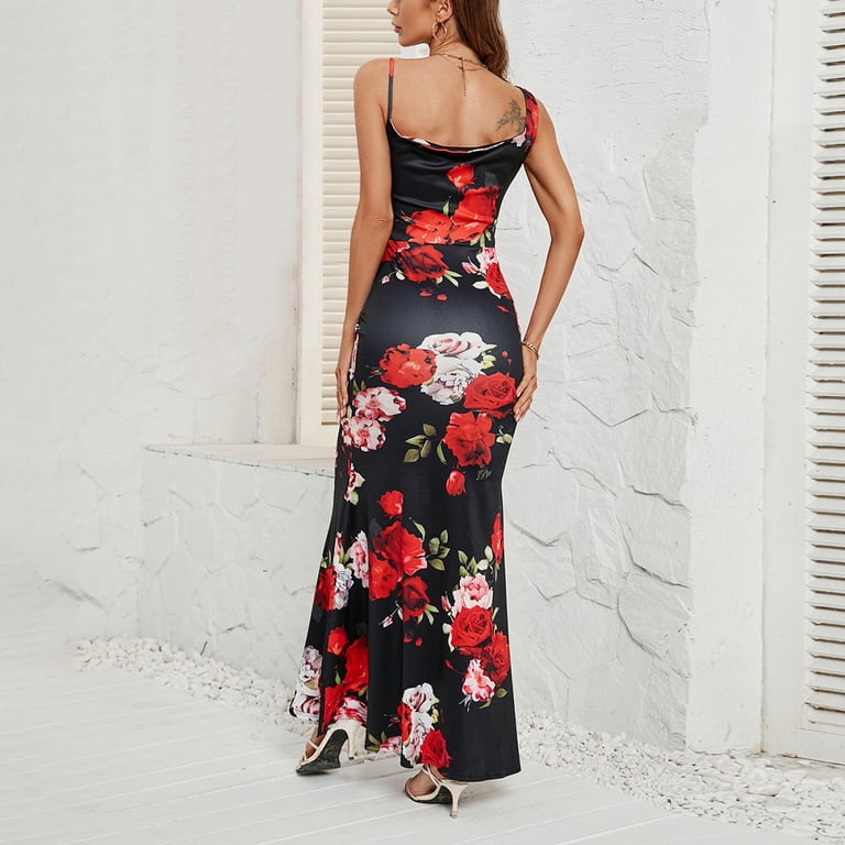 floral mermaid maxi dress Floral Embroidered Spaghetti Mermaid Maxi Dress XF251327