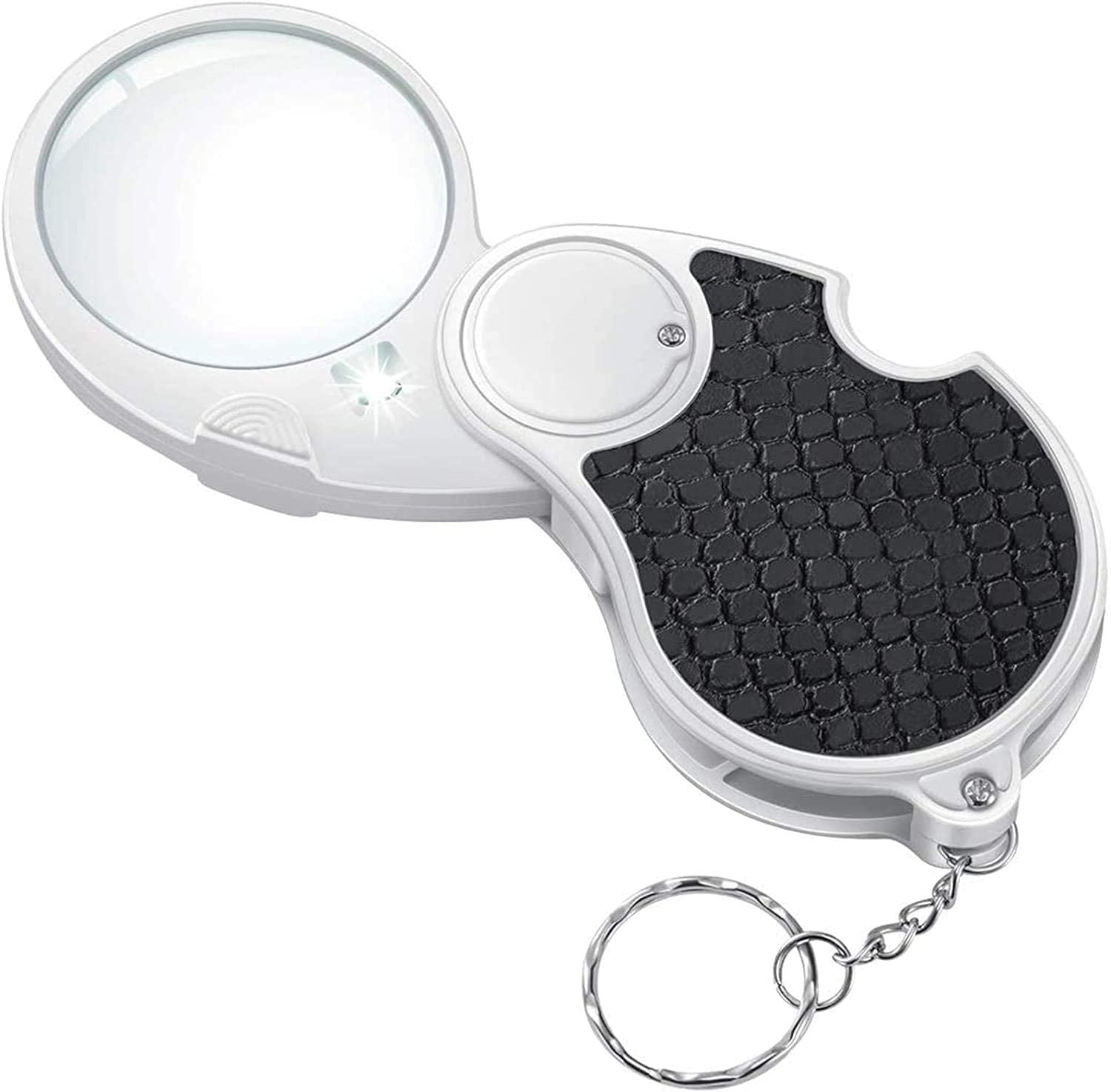 OUSITAI Magnifying Glass with Light, Lighted Magnifying Glass, 5X Handheld Pocket Magnifier Small Illuminated Folding Hand Held Lighted Magnifier for Reading Coins Hobby Travel, 45mm Diameter