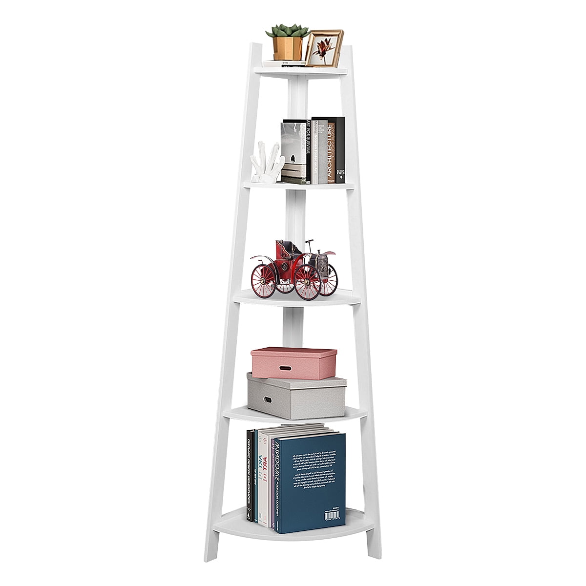 5Tier Corner Ladder Wood Shelf, Display Rack Multipurpose Bookshelf