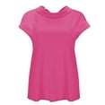 thumbnail image 5 of Pink Women's Short Sleeve T-shirt, Women'S Fashionable Casual Lapel Short Sleeved Solid Color Cotton Linen T Shirt Top,Women's Short sleeve T-shirt L, 5 of 5