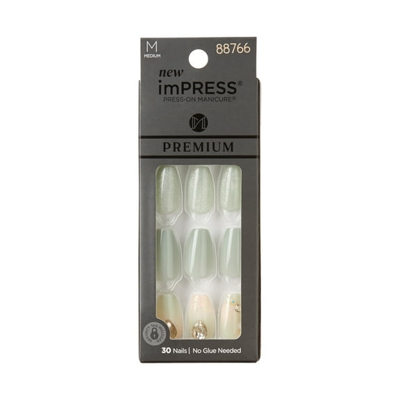 KISS USA imPRESS Premium Medium Coffin Press-on Nails, Glossy Green, 30 Pieces