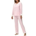 thumbnail image 4 of Amidoa Womens 2 Piece Sets Ruffle Pink Cotton High Waist Pants Drawstring Collared Cute Tracksuit Women's Sleepwear S, 4 of 5