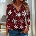 thumbnail image 2 of 3/4 Sleeve Holiday Tops for Women Christmas Outfits V Neck Loose Fit Funny Graphic Tee Shirts Festive Clothes (XL, Wine), 2 of 5