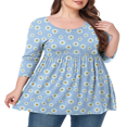 thumbnail image 1 of CHUANK Tunique à Col Rond pour Femmes Grande Taille, Blouse à Manches 3/4, T-Shirt Ample à Fleurs 0X-5X, 1 of 4