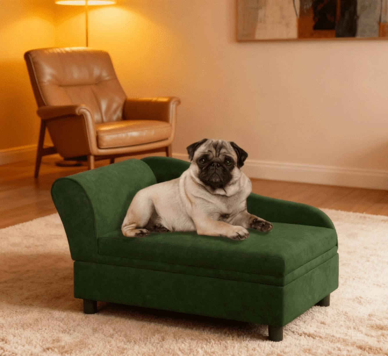 Pet Sofa Bed Couch with Storage with Soft Cushion, Green