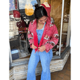 thumbnail image 2 of Women's Cropped Corduroy Jacket Football Sequin Patched Short Button Raw Hem Jacket Coat, 2 of 7