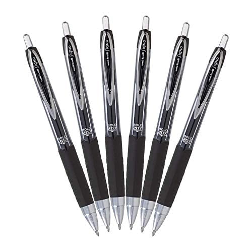Uni-Ball Signo 207 Retractable Gel Ink Rollerball Pens, Bold Point 1.0mm, Pack of 6 (Black)