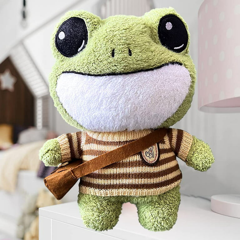 30cm Frog Stuffed Animal Plush Toy with Sweater, Bag, Kids Unisex, Green