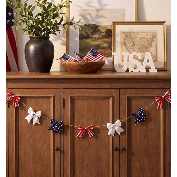 Fourth of July Independence Day Banner Patriotic Decorations for Indoor Outdoor Mantel Porch Fence Wall, Reusable USA Flag Party Decor for 4th of July Memorial Day Veterans Day Labor Day, 74.8 in