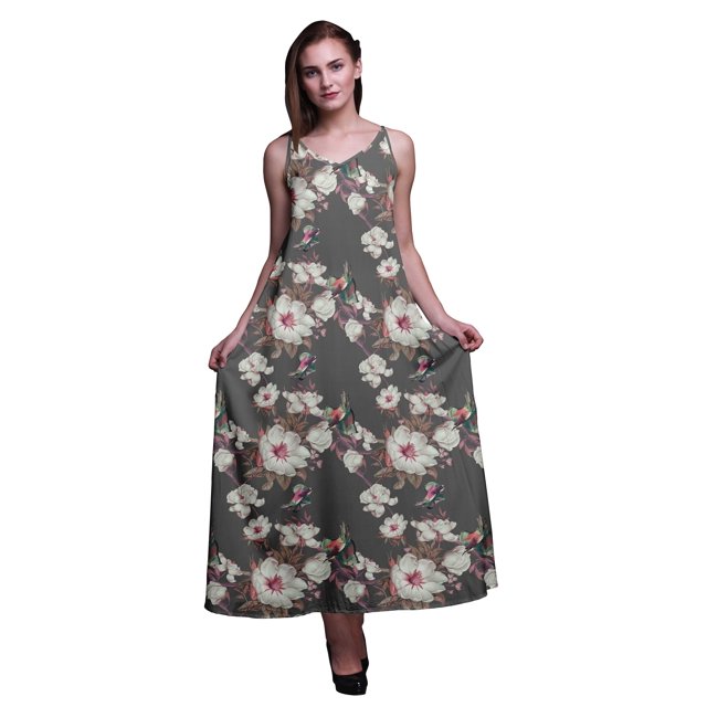 Bimba Robe Longue Décontractée en Rayonne pour Femmes Bretelles Spaghetti Maxi Robe d'Été-grande