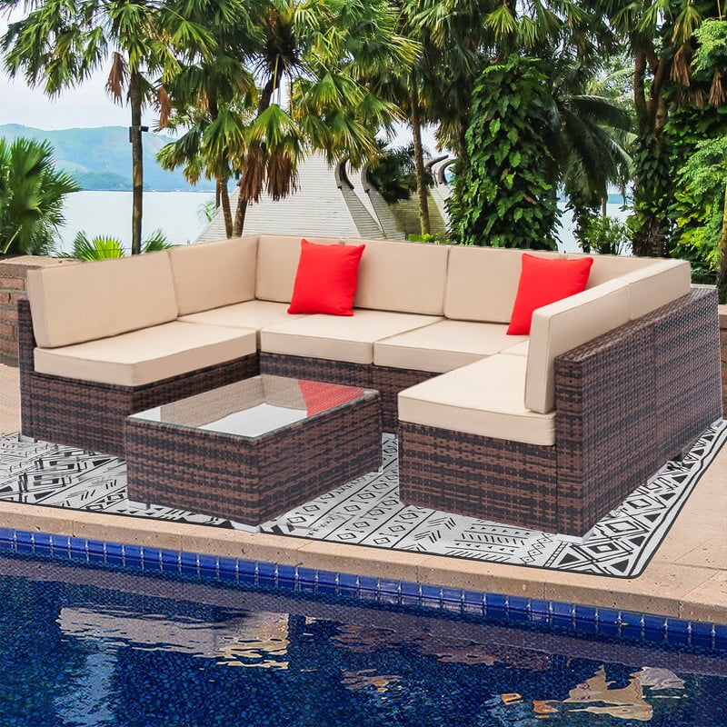 Details about   Outdoor Patio Furniture Couch Wicker Rattan Sofa Conversation Sectional Sets New 