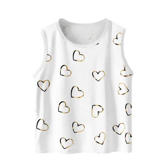 Maean 3-15 Years Kids Tank Top Heart Printed Sleeveless Crew Neck Summer Causal Tanks for Boys Girls