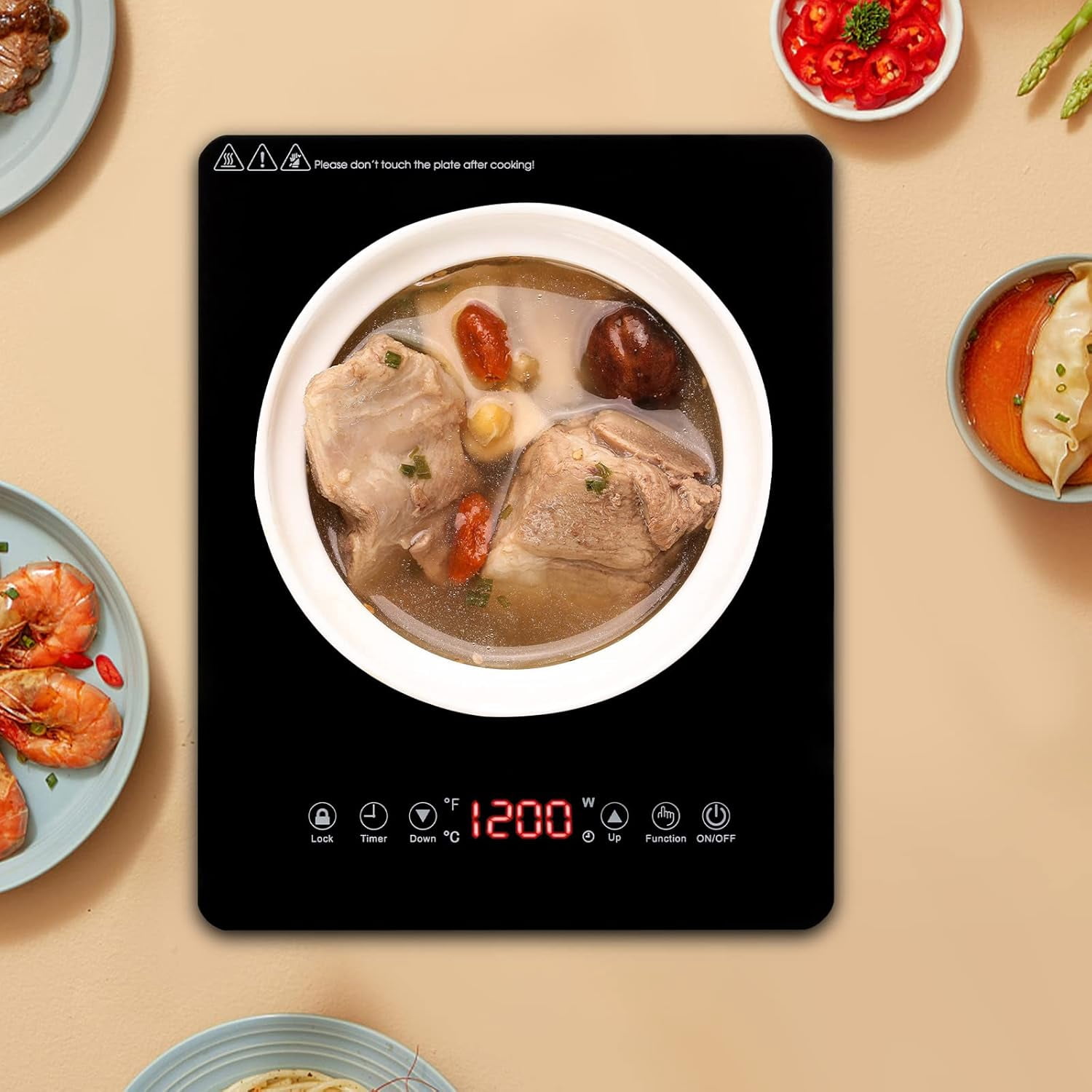 1800W Sensor Touch Single Electric Cooktops Countertop Stove With 9 Temperature Power Levels, 3-hour Timer, Safety Lock Induction Cooktop Portable Induction Cooktop With Ultra Thin Body