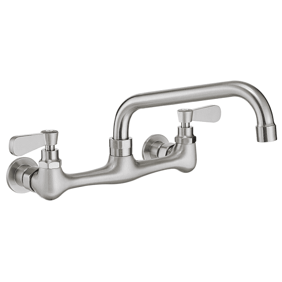 Brushed Nickel Wall Mount Kitchen Faucet Commercial Sink Faucet with 12-inch Swivel Spout Brass Dual Handle Utility Laundry Faucet