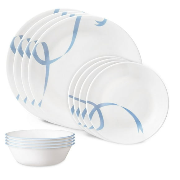 Corelle® Vitrelle® Blue Ribbons 12-pc Dinnerware Set, Corelle 12pc Blue Ribbons