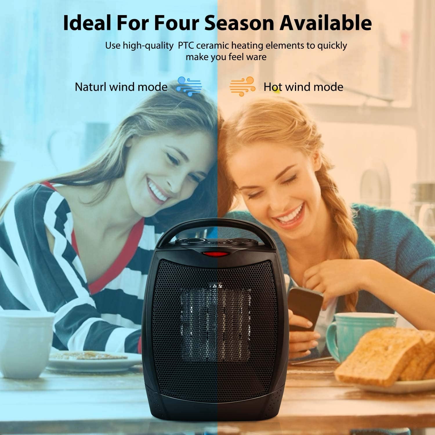 Ft in Minutes Portable Electric Space Heater 1500W/750W Oscillating Ceramic Heater with Thermostat Heat Up 200 sq Black Safe & Quiet for Office Home Room Desk Indoor Use 