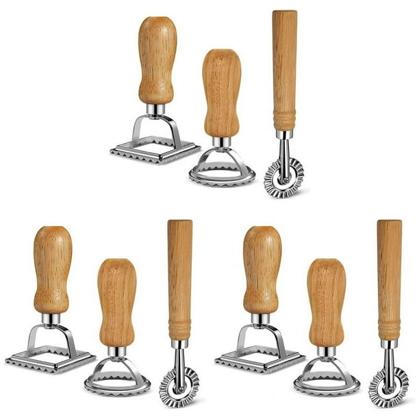 9X Juego de Cortadores de Pasta para Ravioles, Fabricante de Sellos para Raviolis con Manejar de Madera para Raviolis, Pasta, AlbóNdigas, LasañA, Pierogi