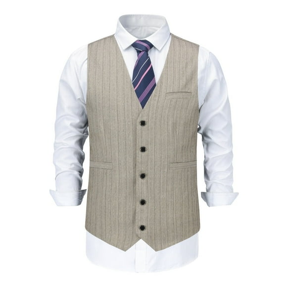 Cloudstyle Men's Single-Breasted Striped Vest, Polyester