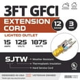 thumbnail image 2 of 3 Foot Lighted Outdoor GFCI Extension Cord - 12/3 SJTW Heavy Duty Yellow Pigtail Extension Cable with 3 Prong Grounded Plug for Safety, 2 of 7