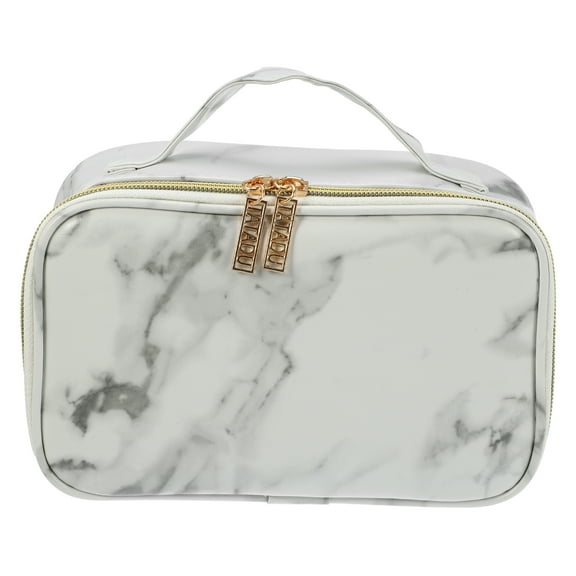 Unique Bargains Makeup Bag Marble Cosmetic Travel Bag Make Up Brush Organizer Bag Storage for Women White Gray 8"x5"x4"