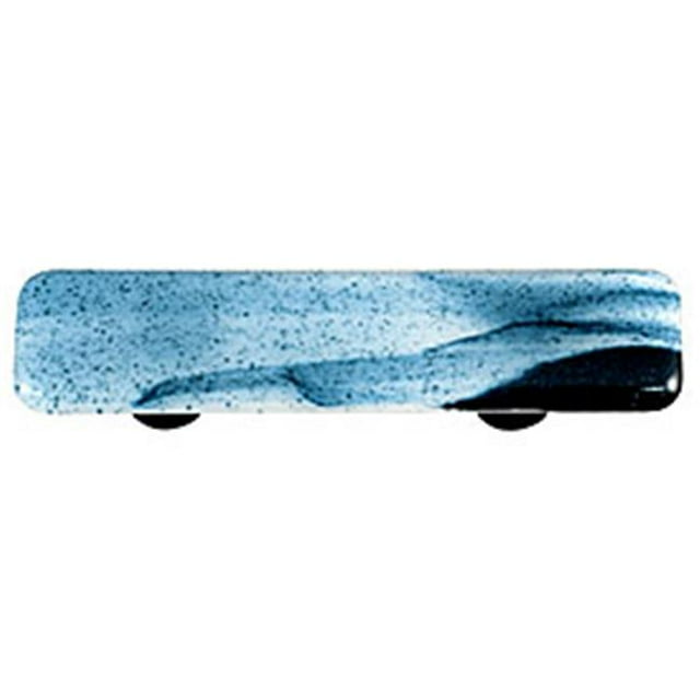 Hot Knobs HK2008-PA Swirl Metalic Blue Rectangle Glass Cabinet Pull - Aluminum Post