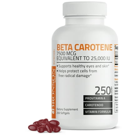 Bronson Beta Carotene (Vitamin A) 7500 mcg, 250 Softgels