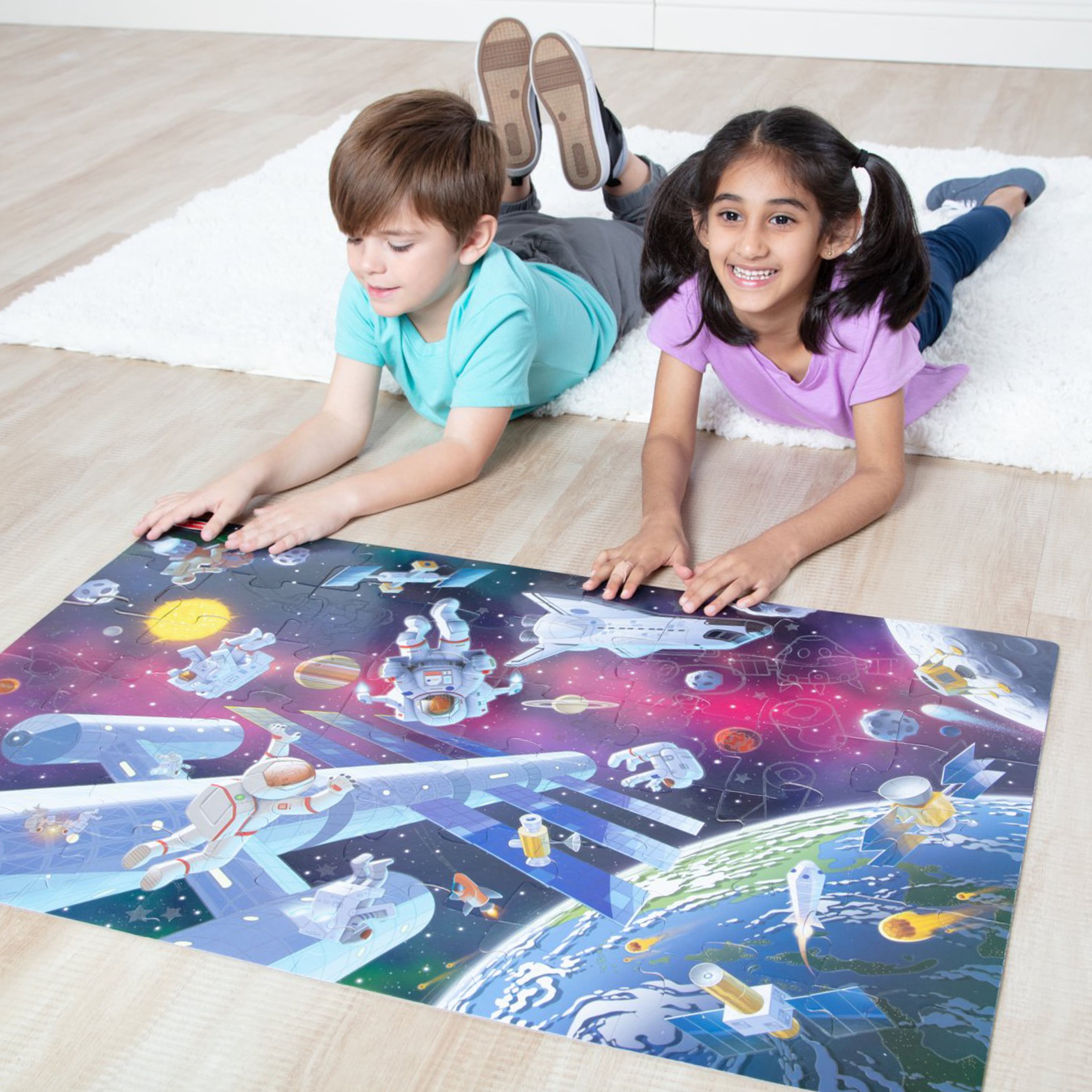 Melissa & Doug Outer Space Glow-in-the-Dark Cardboard Jigsaw Floor Puzzle – 48 Pieces, for Boys and Girls 3+ - FSC Certified