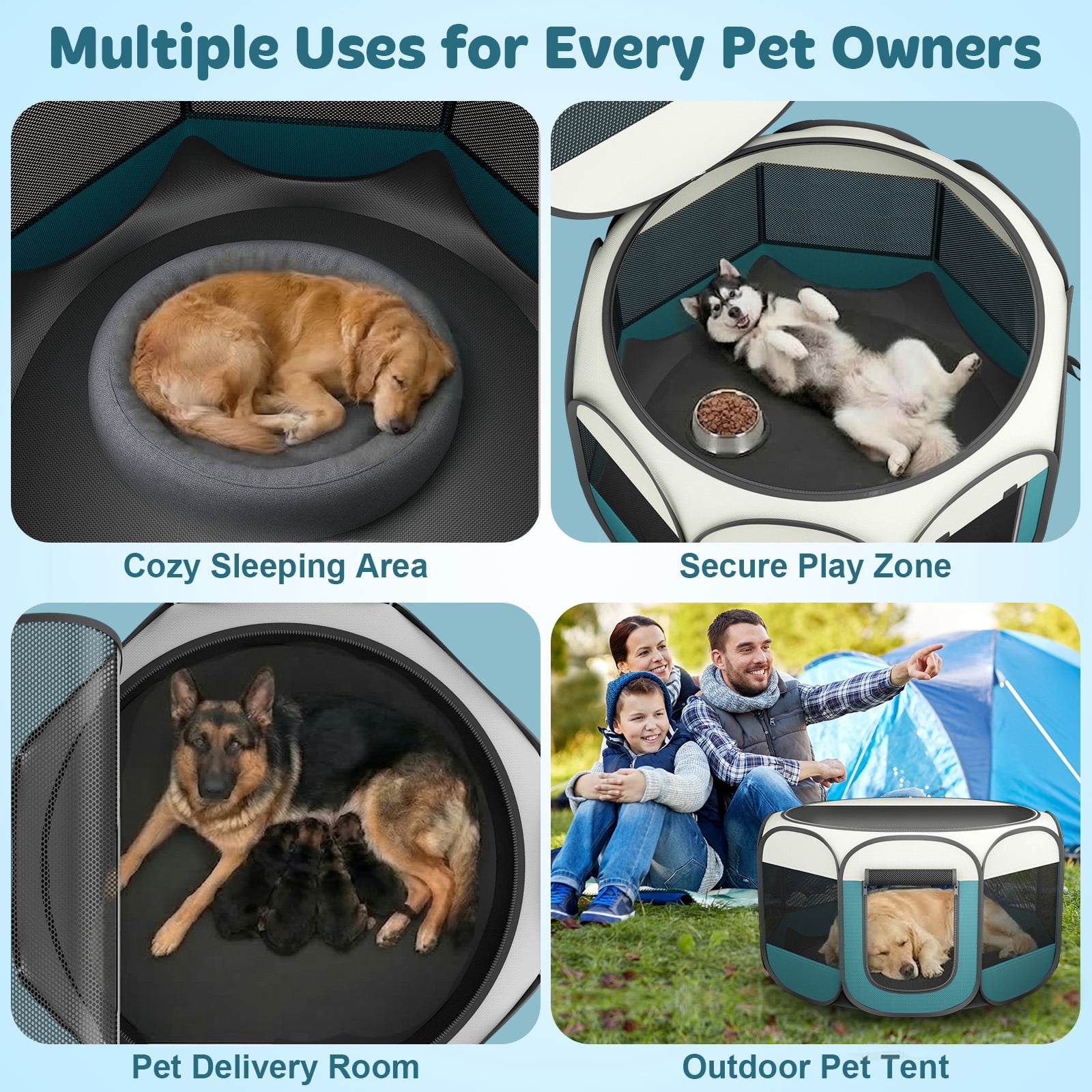 Hutact 45" Pet Pop-up Playpen for Large Dogs, Portable Pet Pen Tent Foldable Chicken Crate Playpen for Indoor Playing Outdoor Travel with Bowl, Large