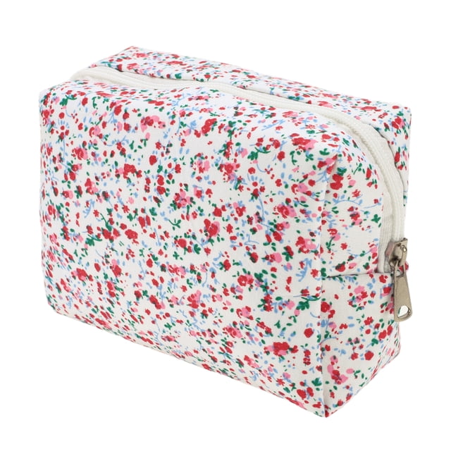 1 Pc Bolsa de Cosméticos Octagonal Floral para Mujeres para Vacaciones y Viajes de Negocios de Poliéster Roja
