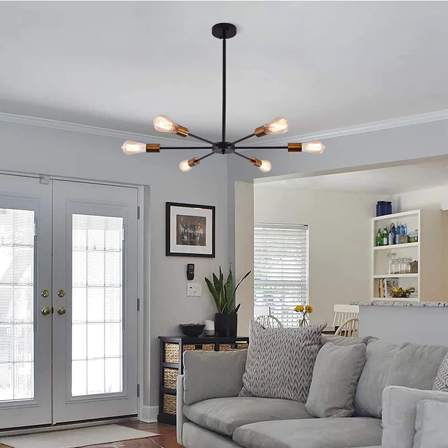Garwarm Sputnik Chandeliers 6-Light Modern Ceiling Light Fixture Industrial Metal E26 Hanging Pendant Lamp for Farmhouse Kitchen Living Room Lighting