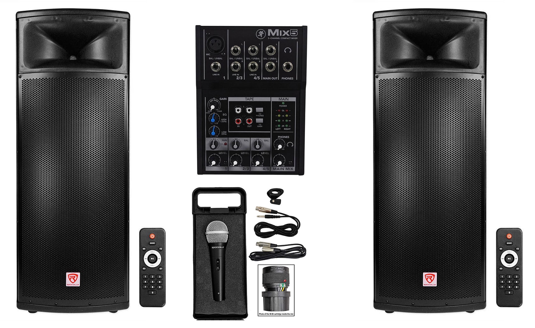 2) Rockville BPA225 Dual 15" Powered DJ PA Speakers w Bluetooth Bundle