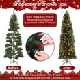 thumbnail image 4 of 7ft Pre-Lit Spruce Pencil Christmas Tree with 450 Lights, 920 Full Branch Tips, Slim Artificial Xmas Tree Pine Cone & Red Berries, Includes Metal Base, Ideal Xmas Decor for Home and Office, Green, 4 of 11