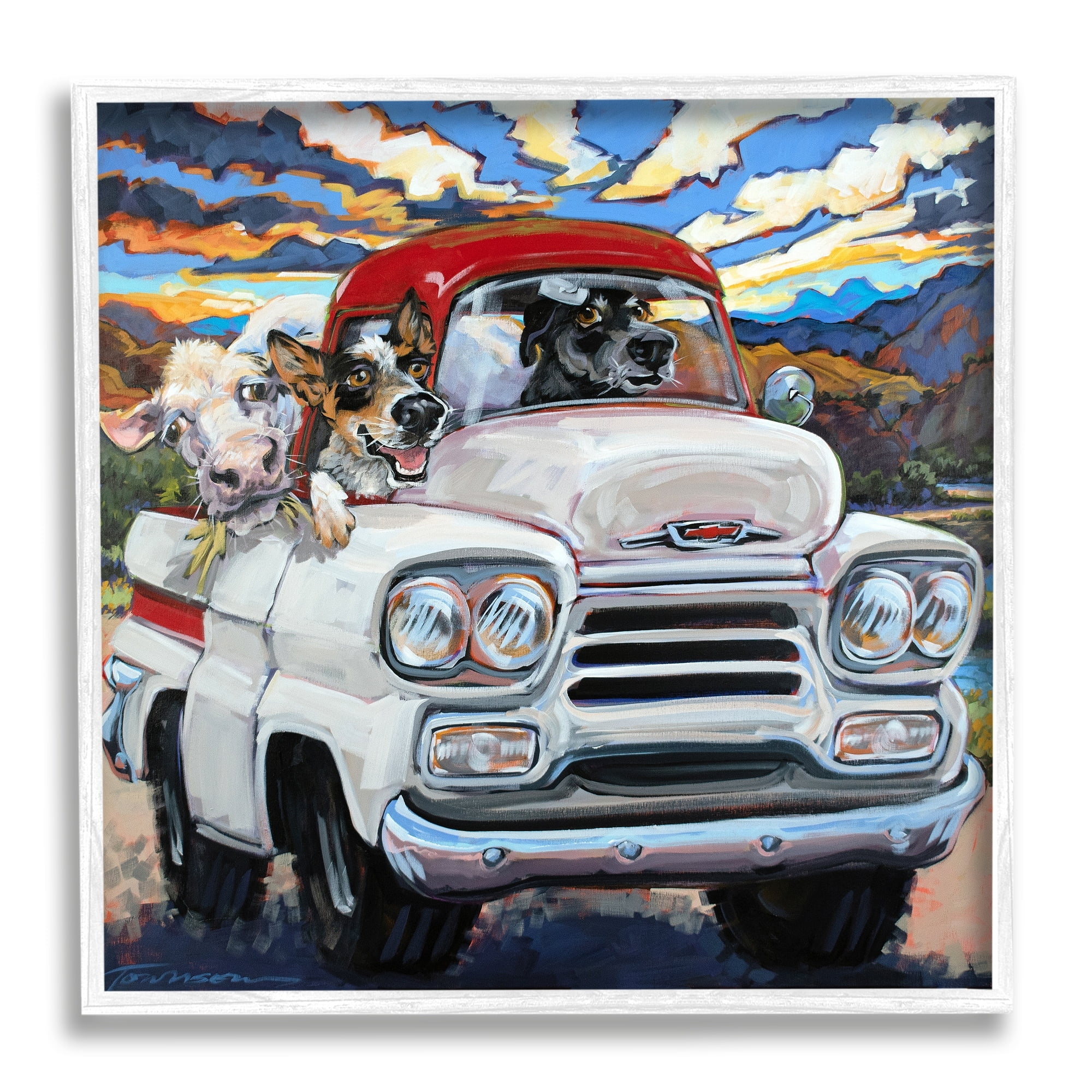 Stupell Industries Cattle Dogs Driving Rustic Truck Southwestern Farm Cow, 17 x 17,Design by CR Townsend