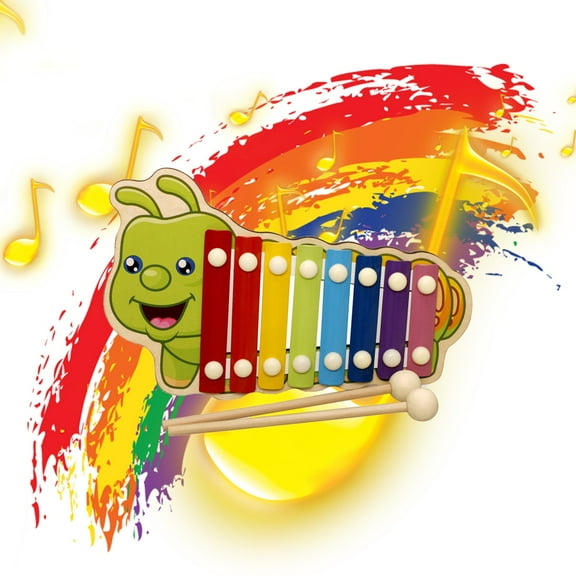 Wooden Hand Tapping Xylophone, 8-Tone Musical Instrument Set, Rhythm Puzzle Percussion Toy, Drum Mallets Included, Early Music Education Gift