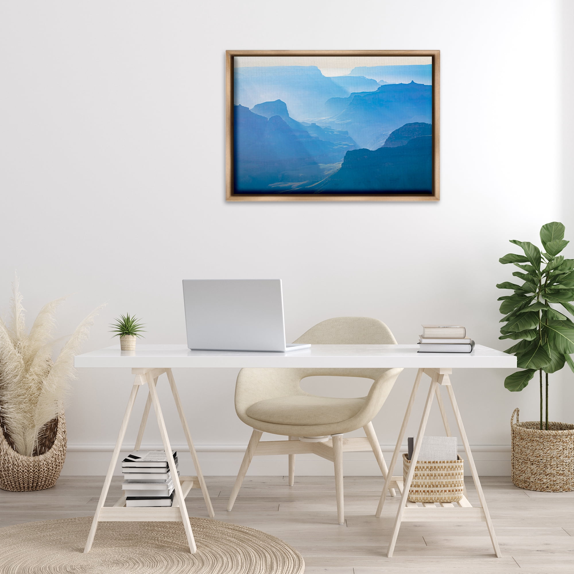 Stupell Industries Blue Sunlit Peaks Landscape & Nature Photography Brown Floater Framed Canvas Art Print Wall Art, 31 x 21
