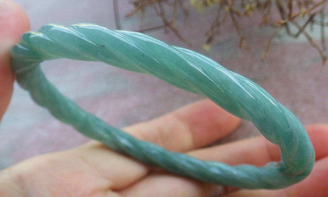 Icy Green Natural A JADE Jadeite Knotted Bangle Bracelet 61 mm 705277