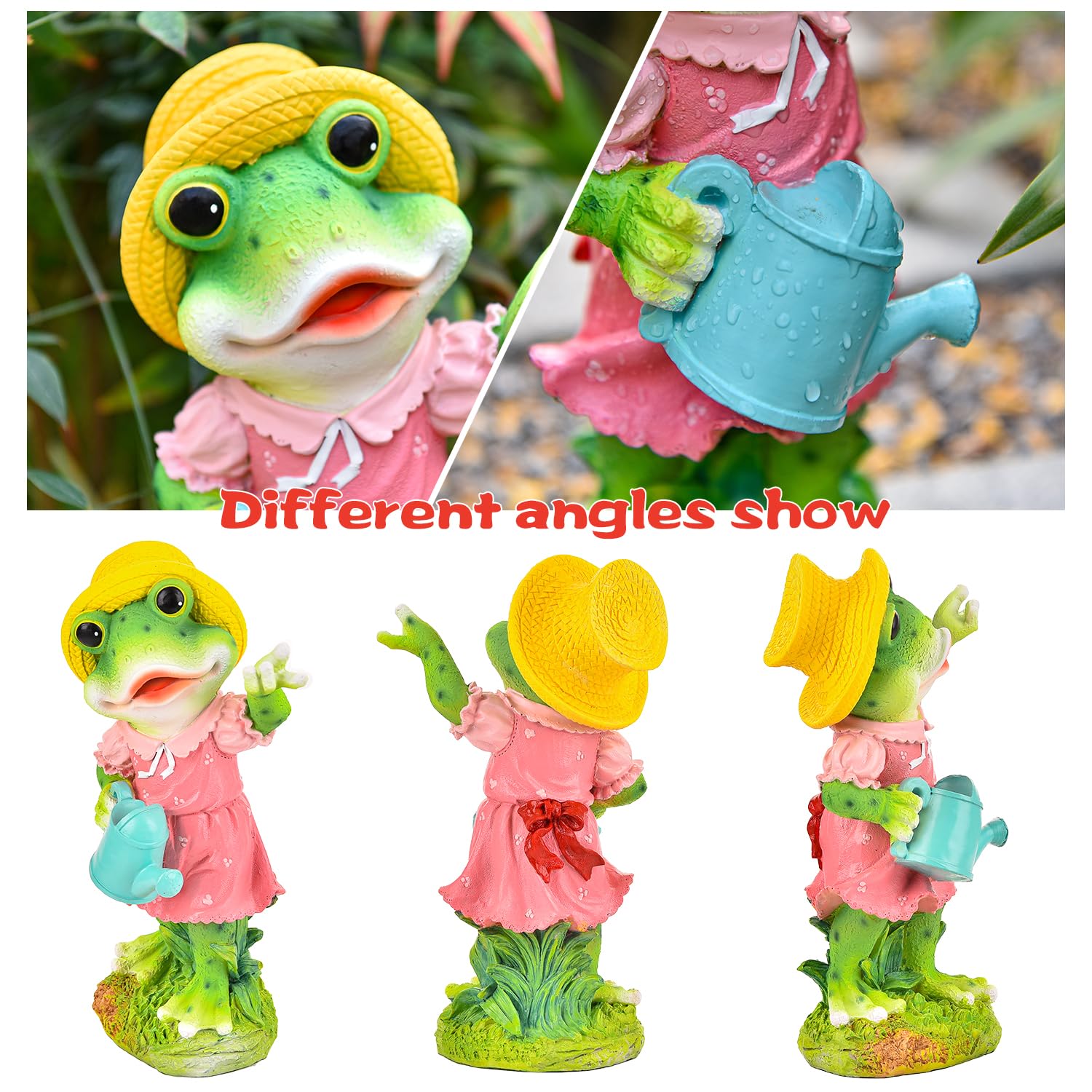 Sungmor Frog Garden Statue Outdoor Decor, Resin Hard-Working Frog Holding Watering Can Figurine, Funny Frog Couple Statues for Yard Porch Lawn Decoration, Home Office Frog Ornaments