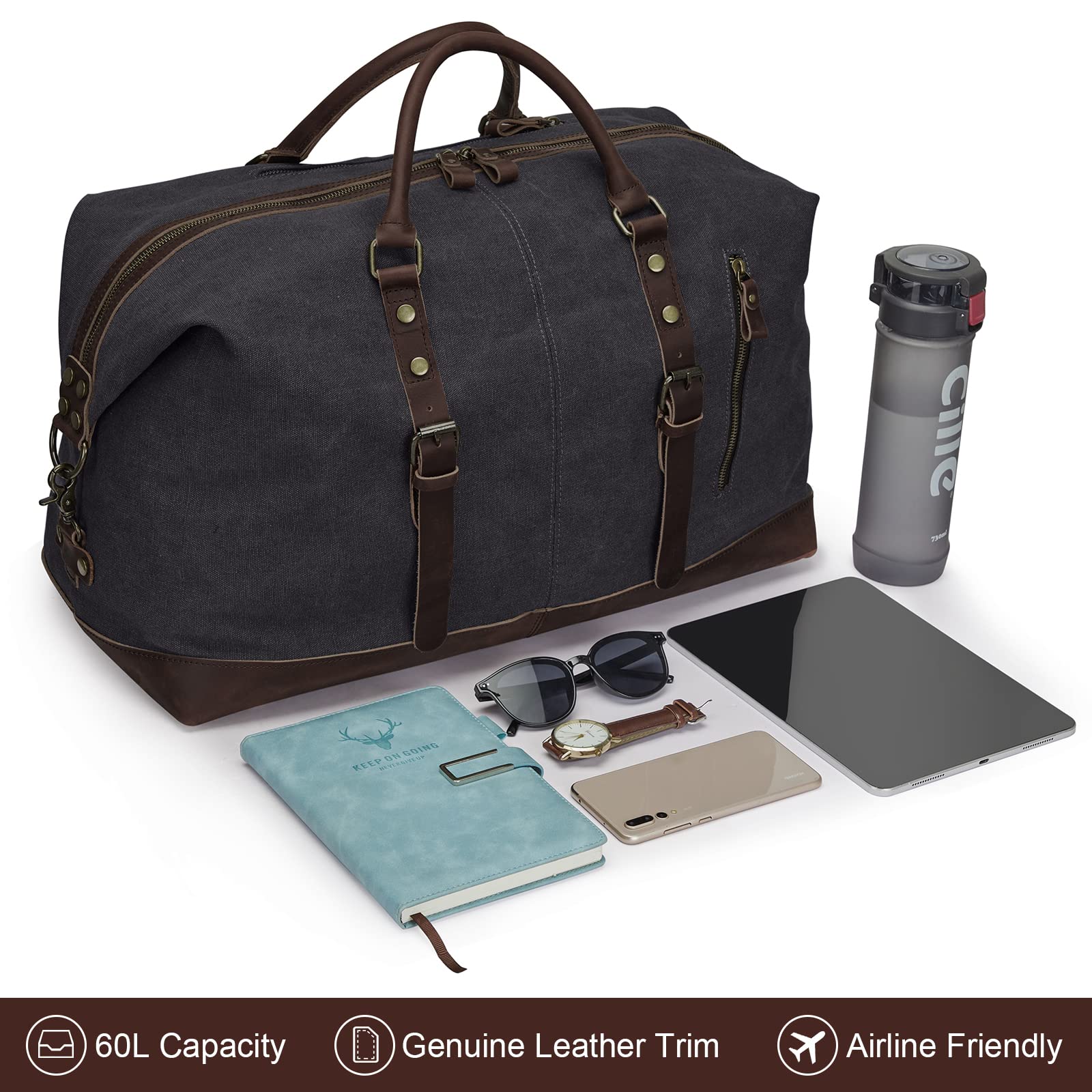 S-ZONE Duffle Bag for Travel Canvas Duffel Bag Carry on Weekender Bag for Men
