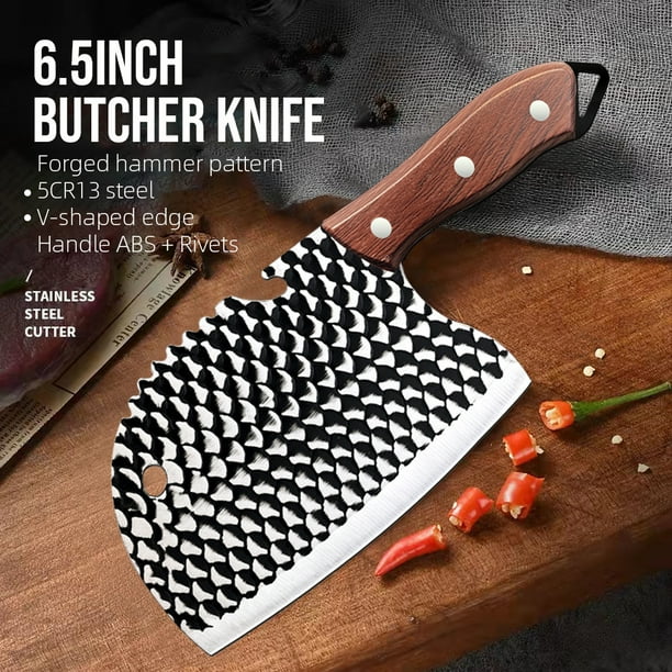 Cuchillo de Carnicero Acero Alto Carbono (6,5 pulgadas): Forjado a mano para chefs, ideal para deshuesar, cortar carne, pescado y verduras (Láser Nico a escala de pescado)