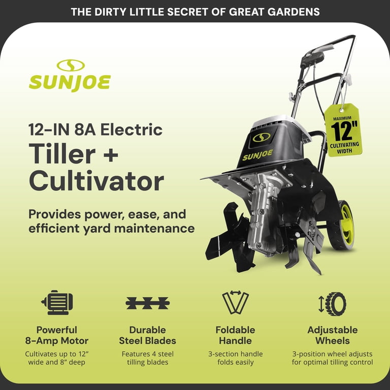 Sun Joe Power Corded 12-inch Electric Garden Tiller + Cultivator