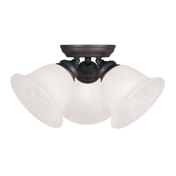 3 Light Bronze Ceiling Light fixture with White Alabaster Glass Shade