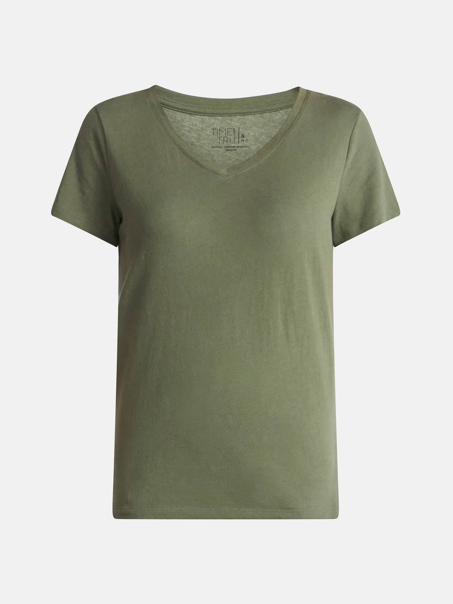 Time and Tru Women's Cotton V-Neck Tee with Short Sleeves, Sizes XS-4X