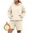 thumbnail image 2 of NMMUED Sweat Set for Women Athleisure Sets Women Sweat Shorts Sets Track Suits for Women Set Oversized Casual Fleece Hoodie Sets, Beige XXXL, 2 of 7