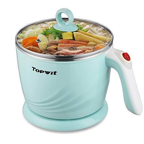 Dual Power Egg Electric Cooker Soup and Stew with Over-Heating Protection Boil Dry Protection Electric Kettle with Multi-Function for Steam 1.2L Noodles Cooker TOPWIT Electric Hot Pot Mini 