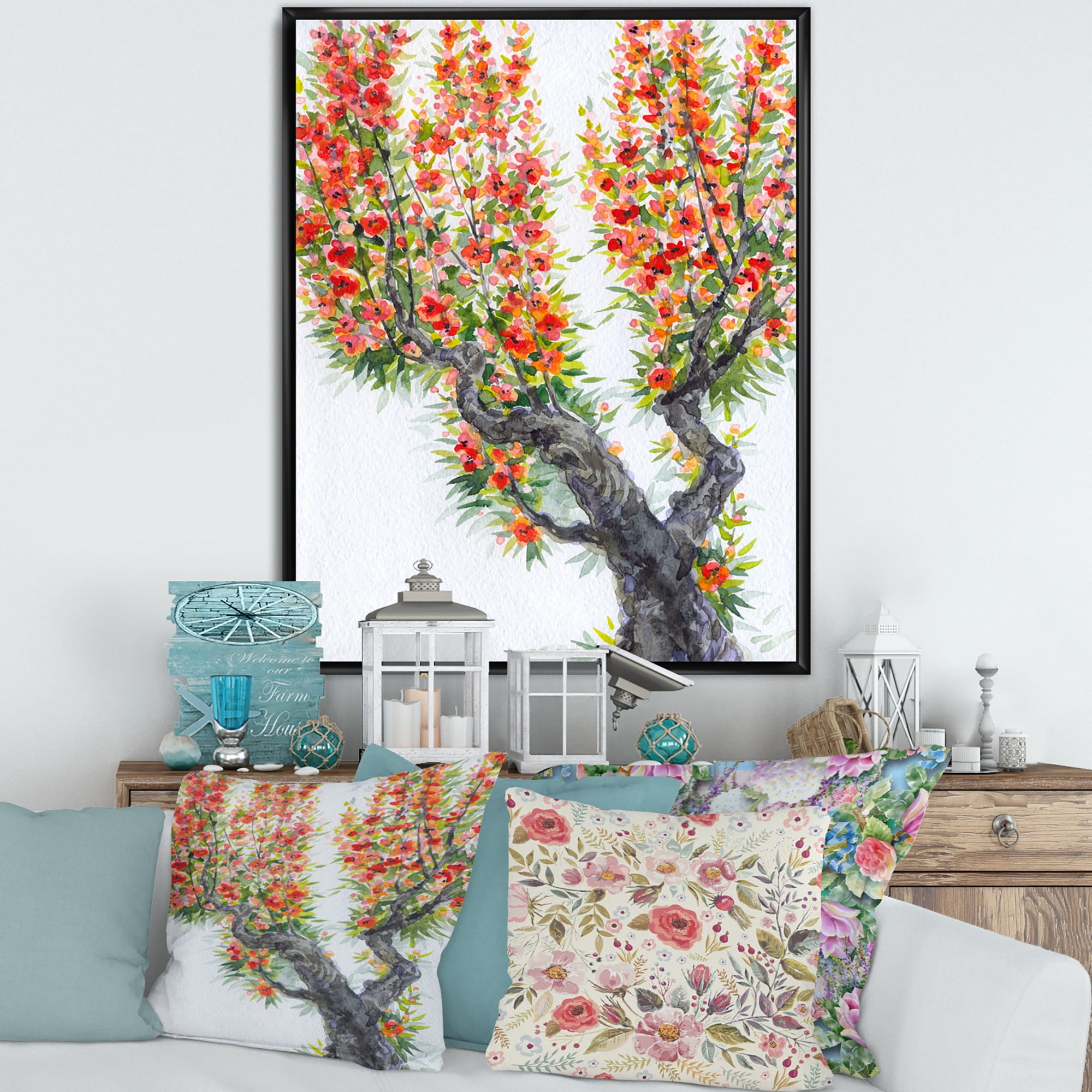 Blooming Flowers Of An Old Tree In Spring II 30 in x 40 in Framed Painting Canvas Art Print, by Designart