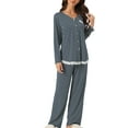 thumbnail image 4 of INSPIRE CHIC Women's Lounge Modal Casual Button Down Tops with Pants Stretchy Soft Pajama Sets XL Blue Stripe, 4 of 6